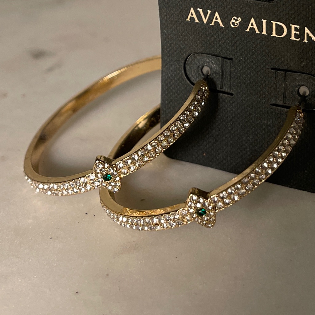 Ava Aiden Evil Eye Large Gold Hoop Earrings Cz Cubic Zirconia Rhinestones 27$